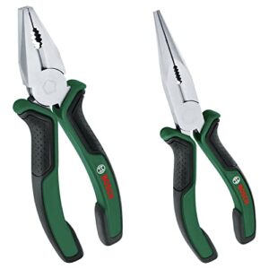 Bosch Zangen-Set mit Kombizange und Spitzzange in matte Chrom-Nickel-Beschichtung für verschiedene anspruchsvolle Aufgaben, ergonomisch und langlebig