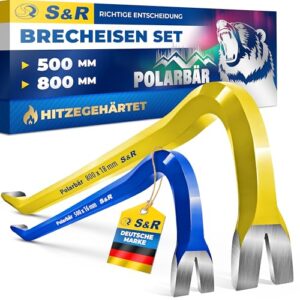S&R Professional Brecheisen Set mit 2 Stück Stemmeisen und Nageleisen, ideal für kraftvolle Abrissarbeiten und Aufbrecharbeiten, professionelles und privates Gebrauch