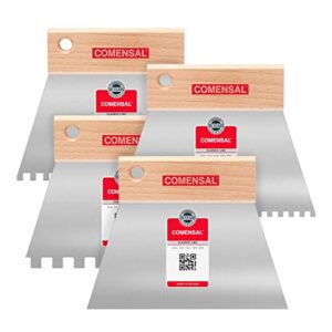 Komplettset mit 4 Trapezzähnenkellen und einer Trapez-Glattkelle, ideal für die Arbeit mit Kleber und Fugen.