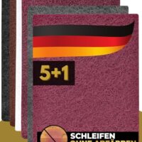 Universelles Schleifvlies-Set für Holz, Metall, Lack und Edelstahl - 6 Pads mit verschiedenen Körnungen + 1 Reinigungsvlies
