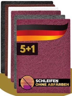 Universelles Schleifvlies-Set für Holz, Metall, Lack und Edelstahl - 6 Pads mit verschiedenen Körnungen + 1 Reinigungsvlies
