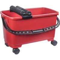 Professionelles Fliesen-Rollenwaschset mit rot/schwarzem Design und vier Laufrädern für einfachen Transport. Ideal für Fliesenleger und Handwerker.
