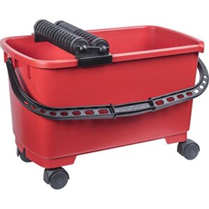 Professionelles Fliesen-Rollenwaschset mit rot/schwarzem Design und vier Laufrädern für einfachen Transport. Ideal für Fliesenleger und Handwerker.