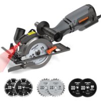 Mini Handkreissäge mit Laserführung und Metall-Hilfsgriff für präzise Schnitte in Holz, Weichmetall, Kunststoff und Fliesen
