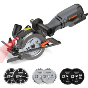 Mini Handkreissäge mit Laserführung und Metall-Hilfsgriff für präzise Schnitte in Holz, Weichmetall, Kunststoff und Fliesen