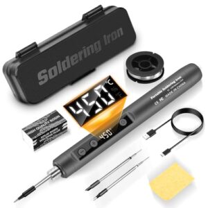 Ergonomischer 2-in-1 Akku Lötkolben Set mit Temperaturanzeige und einstellbarer Temperatur von 180°C bis 450°C, inklusive Werkzeugkasten und diversen Zubehörteilen
