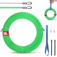 Einziehhilfe für Kabel und Draht - EFUTURETIME Einziehspirale 50m Fiberglas Polyester, Einziehdraht 4,5 mm mit 2 Führungsfedern und 3 Verzurrgurten für Kabelverlegung