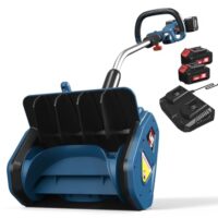 Robuste und leistungsstarke Schneeschaufel mit 2x20V-Motor, 4Ah-Batterien, 35cm Arbeitsbreite und 8m Wurfweite für effiziente Schneeräumung