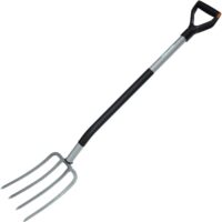 Fiskars Spatengabel für harte, steinige Böden, Mit 4 Zinken, Länge: 122 cm, Hochwertiger Borstahl, Grau/Schwarz, Ergonomic