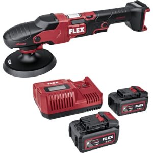 Flex Akku-Rotationspolierer 18 V PE 150 18-EC Set mit Gasgebeschalter, einfache Drehzahlverstellung und ergonomischer Handhabung