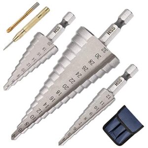 Professioneller Stufenbohrer für Metall, Messing, Holz und Kunststoff - Set mit 3 Größen: 4-12 mm, 4-20 mm und 4-32 mm