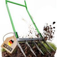 GARLINGO Grabegabel 50cm Breite Broadfork mit Trittbügel für maximale Hebelwirkung, Gartengabel Grabgabel Forke Doppelgrabegabel Garten Zinken