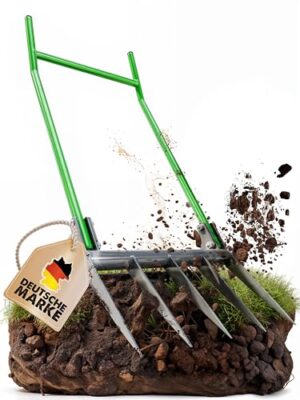 GARLINGO Grabegabel 50cm Breite Broadfork mit Trittbügel für maximale Hebelwirkung, Gartengabel Grabgabel Forke Doppelgrabegabel Garten Zinken