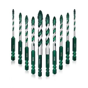 GVHAKG Sägezahnung Fliesenbohrer Exzenterbohrer Set 10 tlg, Glasbohrer Set mit Kobalt, Keramikbohrer für Fliesen Beton Metall Ziegel Glas Kunststoff Holz (3-12 mm)