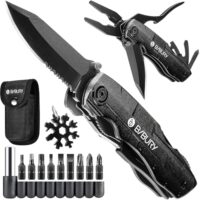 Multifunktionsmesser mit 18 verschiedenen Funktionen, wie Messer, Sägeblatt, Zange und Schraubendreher-Set. Perfekt für Outdoor-Sport, Camping und Heimwerken.