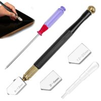 5 Stück Glasschneider, Glasschneider für dickes Glas, Glass Cutter mit 3 Hartmetall-Schneidköpfen, Glasschneider Fensterglas, Glasschneider Set für 2-20mm dickes Glas, Fliesen, Spiegel, Mosaik, Schneiden