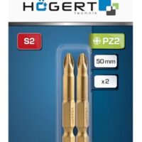 Högert Technik PZ2 Schrauberbits 50 mm, 2 Stück, S2-Stahl, TiN-beschichtet, Slim-Profil, rutschfest, 1/4' Sechskantschaft, DIN 3126, für Akku- & Netzschrauber