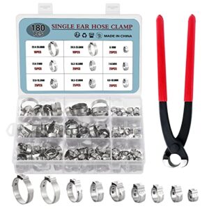 HSEAMALL 180PCS Edelstahl Einohr-Schlauchschellen, 9 Größen von 6-25,6 mm, stufenlose Klemmung, für Schläuche und Leitungen