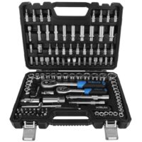 Umfangreicher Werkzeugsatz für Heimwerker und Handwerker mit Steckschrauben, Torx-Bits, Verlängerungen und Adaptern in einem robusten Werkzeugkoffer.
