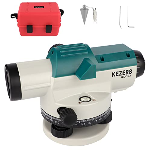 KEZERS Optisches Nivelliergerät mit 32-facher Vergrößerung und Selbstnivellierendem Magnetisch Gedämpftem Kompensator, Arbeitsbereich bis zu 120 m im Transportkoffer