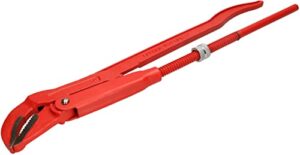 Eckrohrzange mit 45 Grad Winkel, aus Chrom-Vanadium Stahl, max. Rohrdurchmesser 2 Zoll (80 mm), ideal für Wasserrohrarbeiten und Pumptätigkeit.
