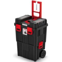 Praktischer und vielseitiger 2-in-1 Werkzeugtrolley mit Organizer im Deckel, Klemmverschlüssen und Staubdichtung, ideal für Heimwerker und Handwerker.