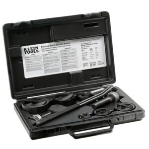 Klein Tools 53732SEN Knockout Punch Set mit Zange, verschiedene Stanzformen und Stanzen, Zugbolzen und Ratschenschlüssel für Metallarbeiten