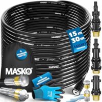 Rohrreinigungsschlauch Set, Abflussreiniger 15m, 200 bar, inkl. Isolierband, Tasche, 3 Adapter, 2 Düsen, kompatibel mit Kärcher k2-k7 LAVOR Hochdruckreiniger