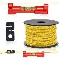 Professionelles Maurerschnur-Set mit 50m reißfester Schnur, Schnurspanner für Schnüre bis 2mm und Schnurwasserwaage zur präzisen Überprüfung der Linie. Ideal für Pflasterarbeiten, Mauerbau und Gartenprojekte.