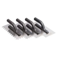 Zahnglättekellen Set aus Edelstahl mit 4 verschiedenen Größen für das Auftragen von Klebstoffen und Glättungsbeton, ergonomisch geformter Kunststoffgriff und hohe Qualität