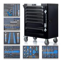 Perfekter Werkzeugwagen für die Werkstatt, 252-teilig, abschließbar, mit Soft-Inlays in Carbonoptik, befüllte Schubladen, idealer Platz für Werkzeuge und Schrauben