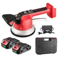 ONEVAN Fliesen Vibrationsgerät, Akku Fliesenrüttler 10-Gang, 60kg Adsorption für 150 x 150 cm Fliesen, Elektrische Fliesenvibrator mit LCD-Digitalanzeige und Wasserwaage (2 x 2.0Ah Akkus)