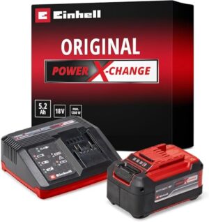 Einhell Starter Kit 5,2 Ah Akku und Fastcharger Power X-Change, Original Produkt, 18 V, 80 min Ladezeit, passend für alle Power X-Change Geräte