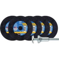 PFERD Starterkit 6-teilig mit fünf gerade Trennscheiben und Werkzeughalter für Geradschleifer. Ideal für Arbeit an Stahl und Edelstahl.