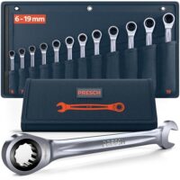 PRESCH Ratschenschlüssel Set 12teilig (6-19mm) mit Tasche - Minimaler Rückholwinkel - Robuste Ringratschenschlüssel für Heimwerker und Handwerker