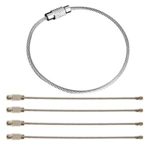Peakpet Schlüsselanhänger aus Drahtseil, rostfreier Edelstahl, 2 mm dickes Stahlseil, Gepäckanhänger, Multifunktions-Schlüsselanhänger mit Schraubverschluss in Silber