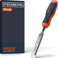 Presch Stechbeitel 20mm, Profi Stemmeisen mit 25° Keilwinkel, perfekt geschliffen für sofortigen Einsatz, Robuste Metall-Schlagkappe für dauerhafte Nutzung, Ergonomischer Griff für sicheren Halt