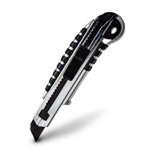Professionelles Cuttermesser für den Alltagsgebrauch, ultrascharf mit Magazin, Klingenführung aus rostfreiem Stahl, maximale Lebensdauer, inkl. 5 Carbonstahl Abbrechklingen 18mm in Handwerkerqualität