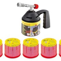ROTHENBERGER Industrial Lötlampen Set mit 5x C200 Supergas Stechkartuschen, ideal für Sanitär-, Heizungs-, Kälte- und Klimabereich sowie Grillanzünder