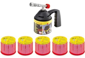 ROTHENBERGER Industrial Lötlampen Set mit 5x C200 Supergas Stechkartuschen, ideal für Sanitär-, Heizungs-, Kälte- und Klimabereich sowie Grillanzünder