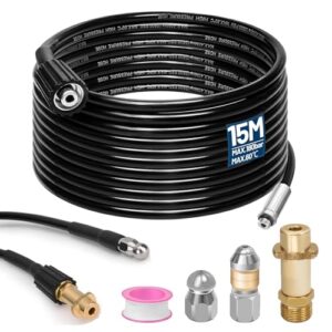 Rohrreinigungsschlauch 15m mit M22 Adapter, Düsen starr und rotierend, Hochdruckreiniger Schlauch für Kränzle Kärcher K2-K7, Rohrreinigung set für Haushalt und Außenbereich