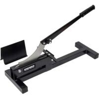 Bild eines Laminatbodenschneiders mit Ganzmetall-Konstruktion und gepolsterten Fußplatten, geeignet für Bretter bis 11 mm Dicke und Schnittbreite von 200 mm