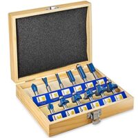 Fräser-Set für Oberfräsen, 12 Stück, zylindrischer Schaft 8 mm, Hartmetall-Schneideplatten, Holzfräs-Bits aus geschmiedetem Werkzeugstahl, in einer praktischen Holzbox