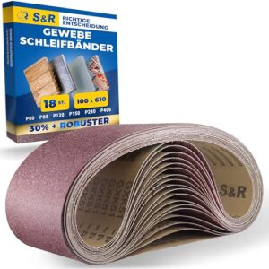 Schleifband-Set mit 18 Stücken, 100 x 610 mm, reißfestes Gewebe-Schleifpapier für Bandschleifer und Schleifgurt