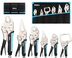 6-teiliges Set an Gripzangen mit gebogenen Backen und Locking-C-Klemme, ergonomisches Design, Rolltasche im Lieferumfang enthalten