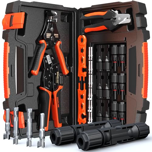 Umfangreiches Werkzeugset für Solarmodule, Crimpzange, Abisolierzangen, Male Female Solarstecker und mehr