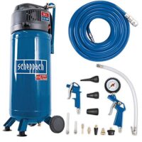 Kompressor HC51V von Scheppach mit 13-teiligem Druckluft-Werkzeug-Set und 15 m Gewebeschlauch
