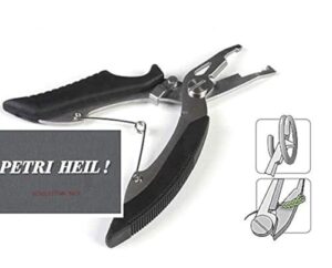 Kombinierte Schere und Sprengringzange für geflochtene Schnur und Angelschnür, Split Ring Pliers mit gratis Petri Heil Aufkleber