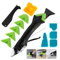 Silikonentferner Werkzeug Set, 5 in 1 Silikon Abzieher Werkzeug Set mit 6 Auswechselbar Silikonpads für Küche Bad Boden Spüle Fenster Abdichtung