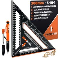 Zimmermannswinkel, 5-fach-Werkzeug, 300 mm Winkelmesser, Anschlagwinkel, Tieflochmarker, Aluminiumwinkel, Holzbearbeitung, Dachkonstruktion, Maurerarbeit, Präzisionsarbeiten